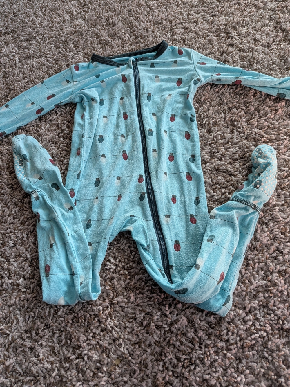 Kickee Pants Teal Footed One-Piece with Berry Print Size 9/12 Months